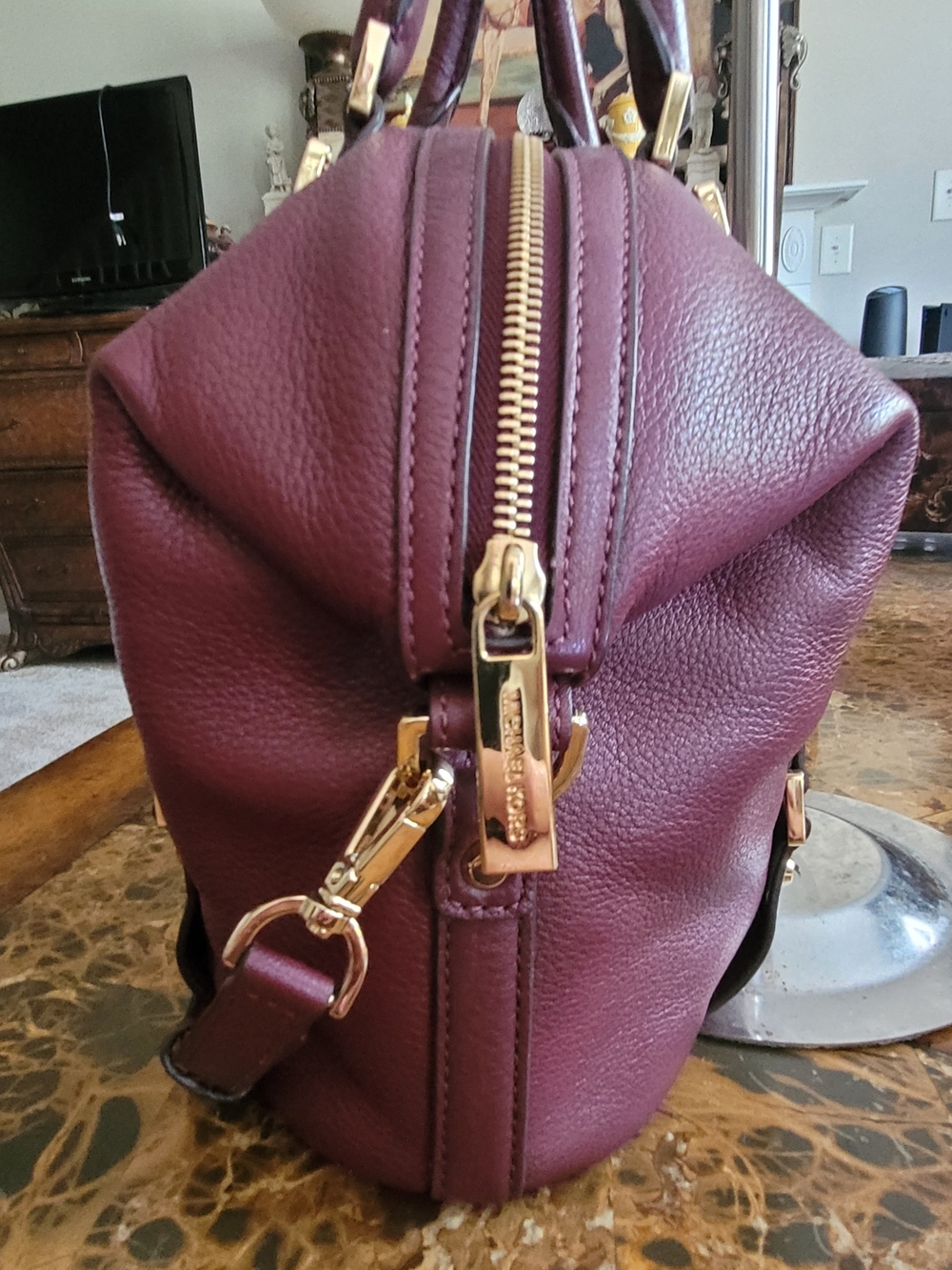 Michael Kors Women’s Burgundy Leather Satchel Bag - Picture 4 of 9